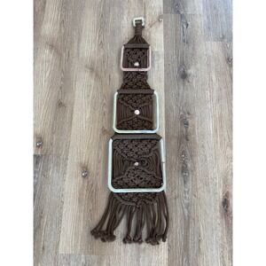 Vintage Boho Macrame Tiered Wall Hanging Brown Retro Fiber Art Decor 35in MCM